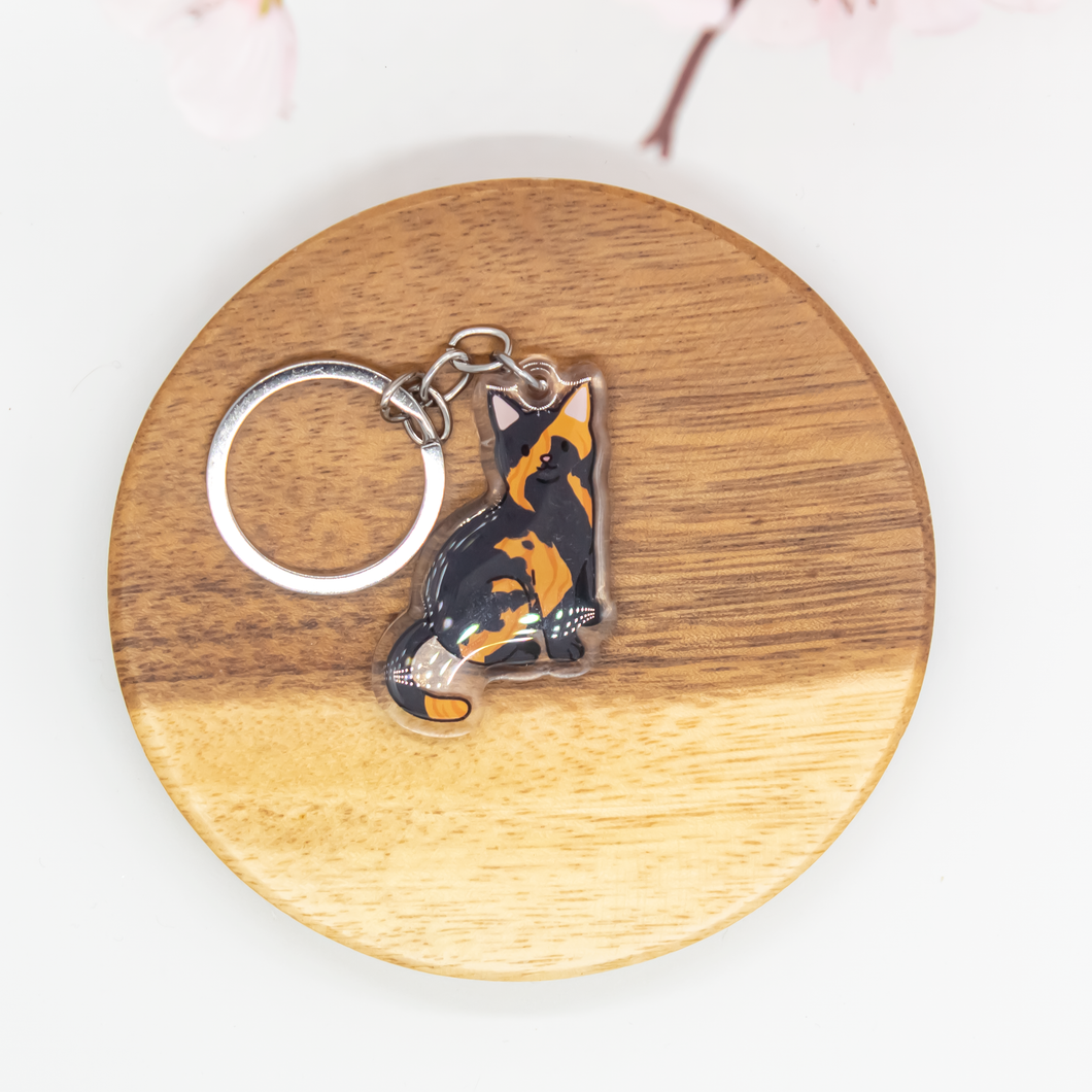 Black-Orange Calico Cat Keychain Epoxy/Acrylic Keychain