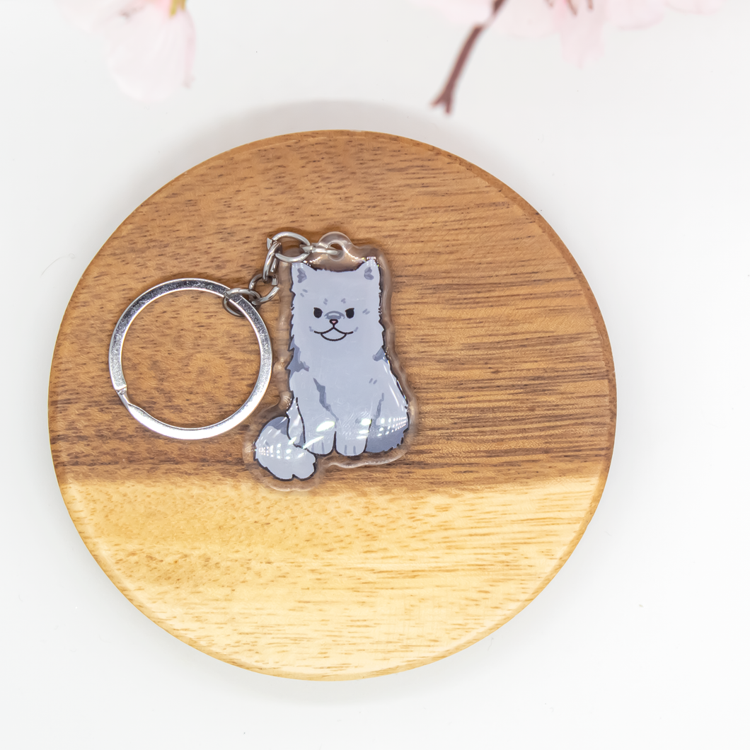 Gray Persian Cat Keychain Epoxy/Acrylic Keychain