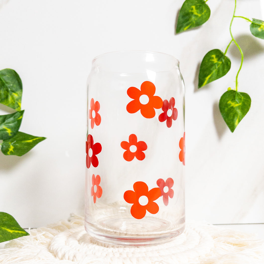 Red flower glass cup