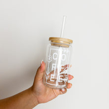 Load image into Gallery viewer, Coffee flower glass cup with lid and straw
