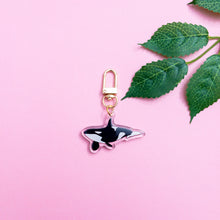 Load image into Gallery viewer, This is an Orca Killer Whale Keychain with a gold polished swivel clasp
