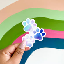 Load image into Gallery viewer, Tie die paw print sticker with color background
