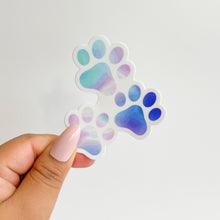 Load image into Gallery viewer, Tie dye paw print sticker with white background
