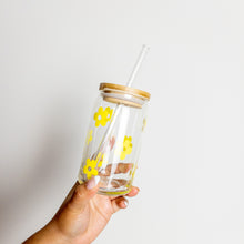 Load image into Gallery viewer, Yellow flower glass cup with lid and straw
