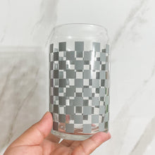 Load image into Gallery viewer, dark grey disco checker design beer can glass cup

