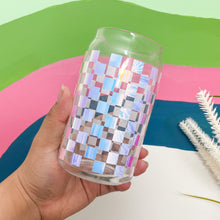 Load image into Gallery viewer, holographic checker disco can glass cup
