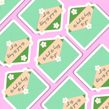 Load image into Gallery viewer, pattern of be kind be happy be you sticker in a green envelope with white daisy flowers
