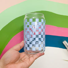 Load image into Gallery viewer, pastel blue checker pattern glass can cup
