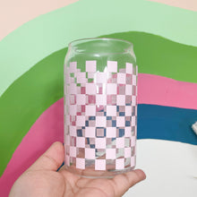 Load image into Gallery viewer, pastel pink disco checker beer can glass
