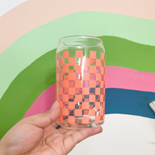Load image into Gallery viewer, coral peach disco checker design beer can glass cup
