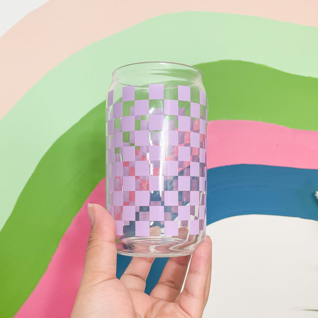 lilac disco checker design beer can glass cup