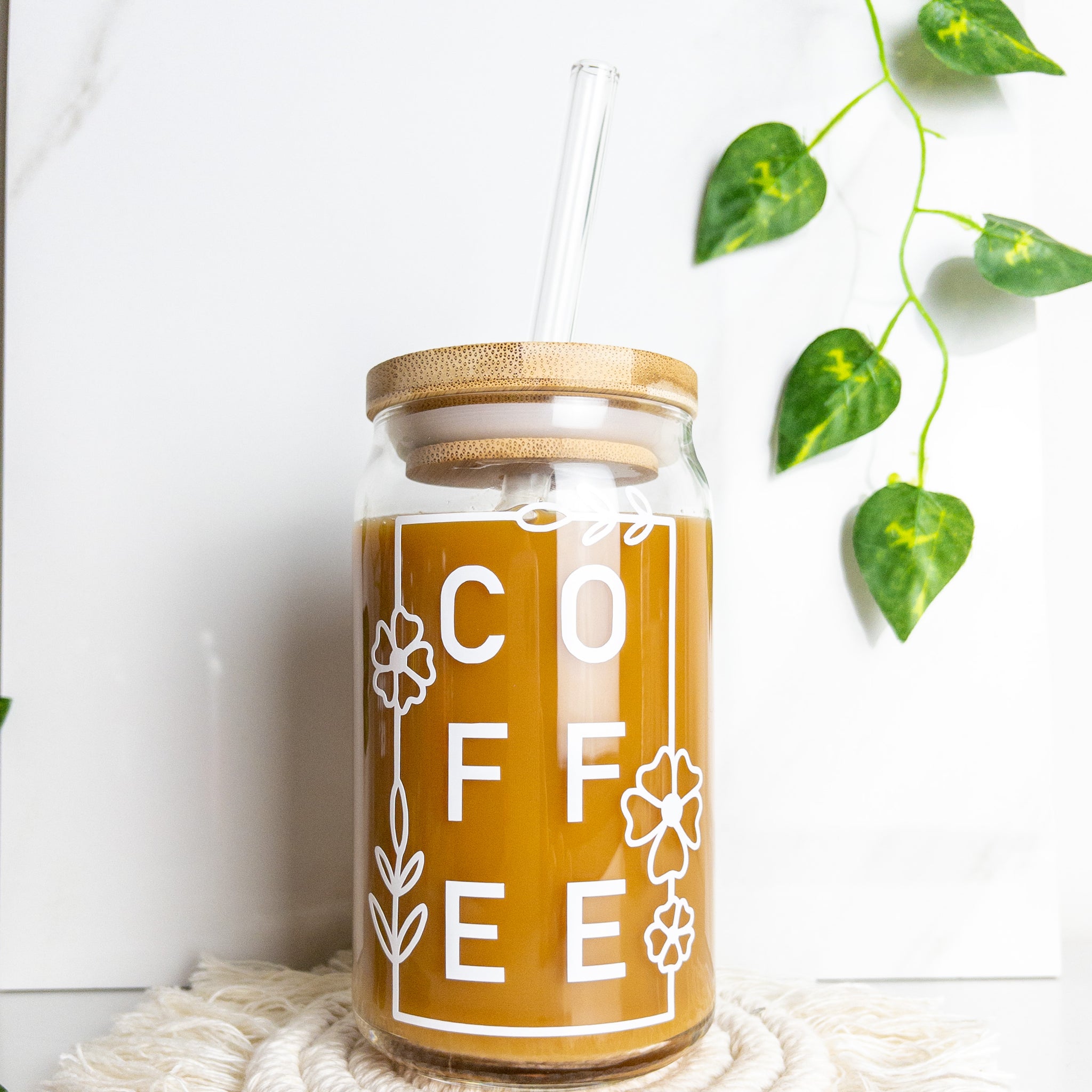 Coffee Flower Can Glass Cup (Lid and Straw not included) – TunDragomir