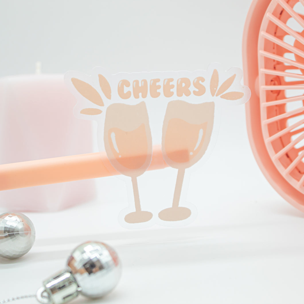 CLEAR Pink Cheers Wine Glasses Sticker