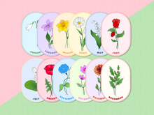 Load image into Gallery viewer, The Birth Month Flower Stickers grouped together on one page

