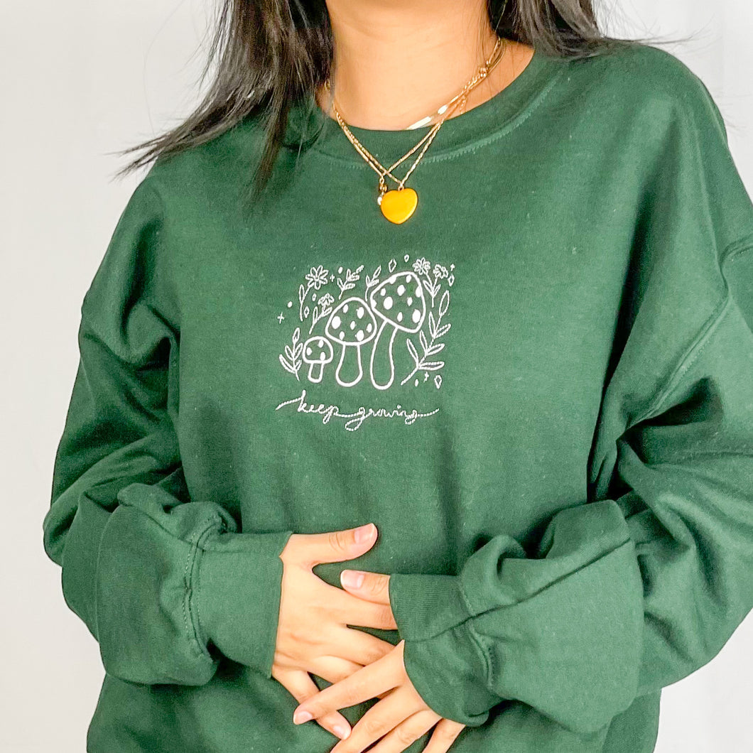 Embroidered Keep Growing Mushroom Sweatshirt