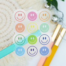 Load image into Gallery viewer, CLEAR Multicolor Smiley Faces Sticker
