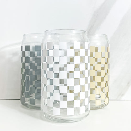 neutral checker design beer can glass