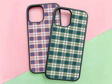 Load image into Gallery viewer, 2 plaid phonecases for iPhone or Samsung. On the left in the bouque color and on the right in the camp color
