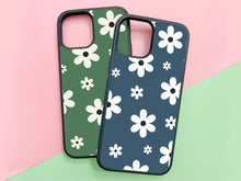 Load image into Gallery viewer, 2 Daisy flowers phonecases for iPhone or Samsung. on the left a sage green color and on the right the midnight color 
