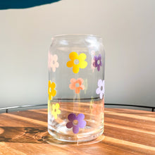 Load image into Gallery viewer, Purple peach and yellow flower glass cup
