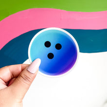Load image into Gallery viewer, Rainbow bowling ball sticker with color background
