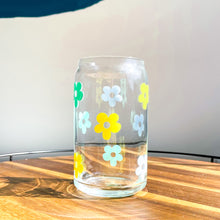 Load image into Gallery viewer, Yellow blue and mint green flower glass cup
