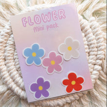 Load image into Gallery viewer, Flower stickers are packaged in 5 and with the colorful background. 
