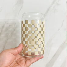 Load image into Gallery viewer, tan beige disco checker design beer can glass 
